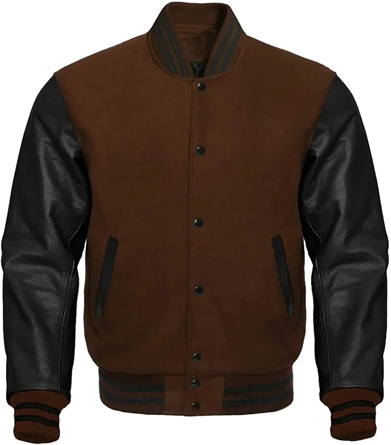 Mens Brown And Black Varsity Jacket