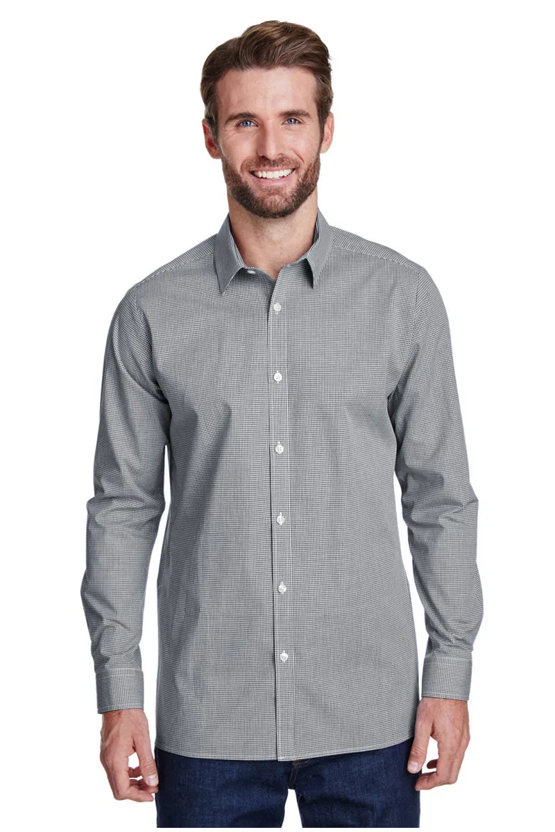 Men's Microcheck Long Sleeve Cotton Shirt (Black / White)