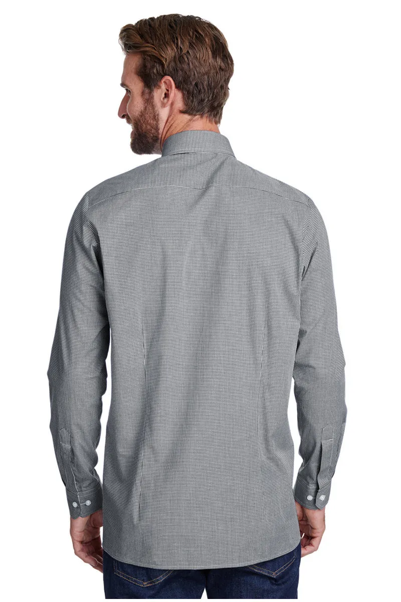 Men's Microcheck Long Sleeve Cotton Shirt (Black / White)