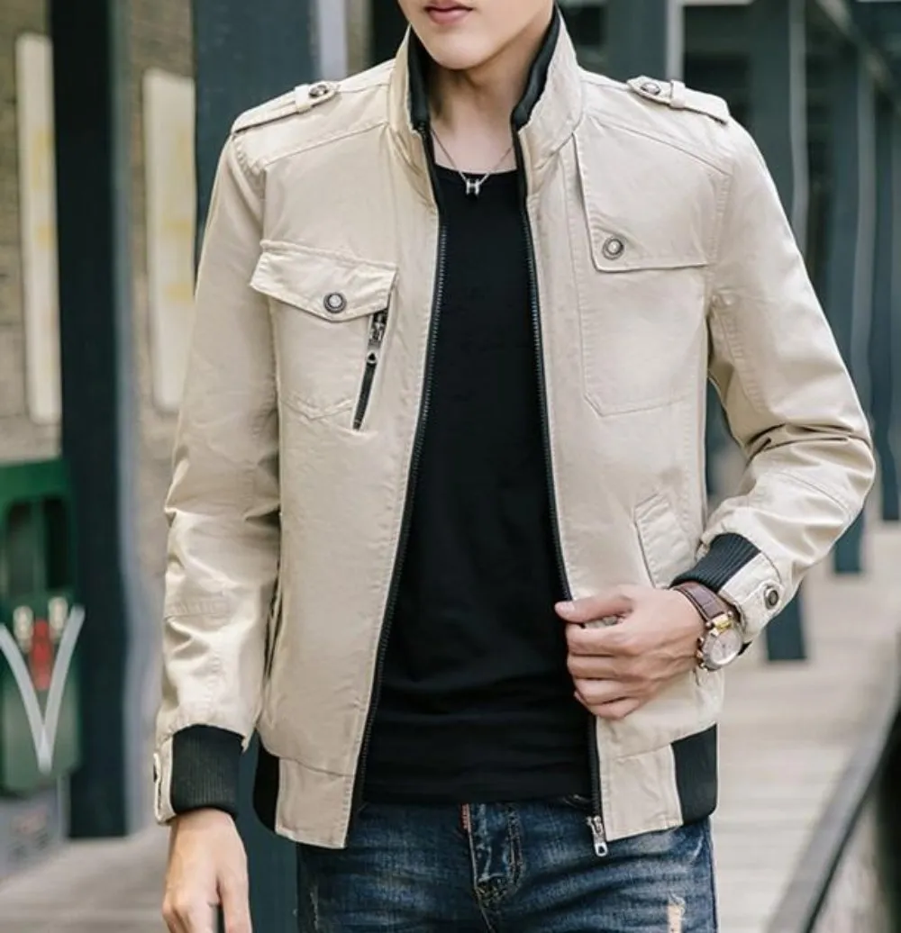 Mens Military Style Jacket with Faux Fur Lining