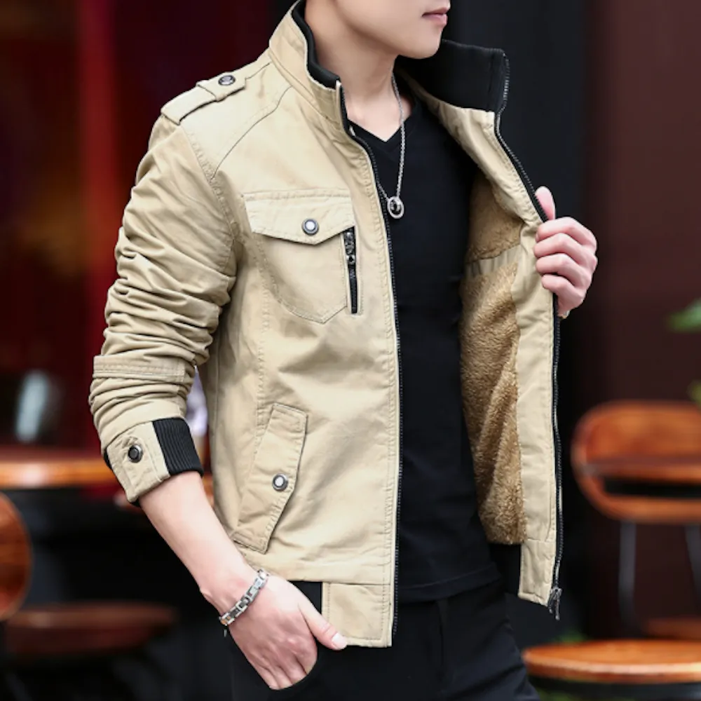 Mens Military Style Jacket with Faux Fur Lining