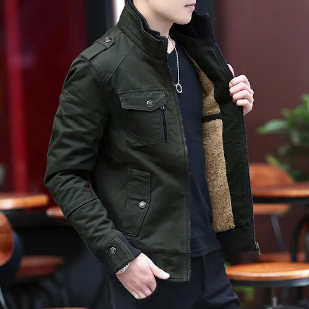 Mens Military Style Jacket with Faux Fur Lining