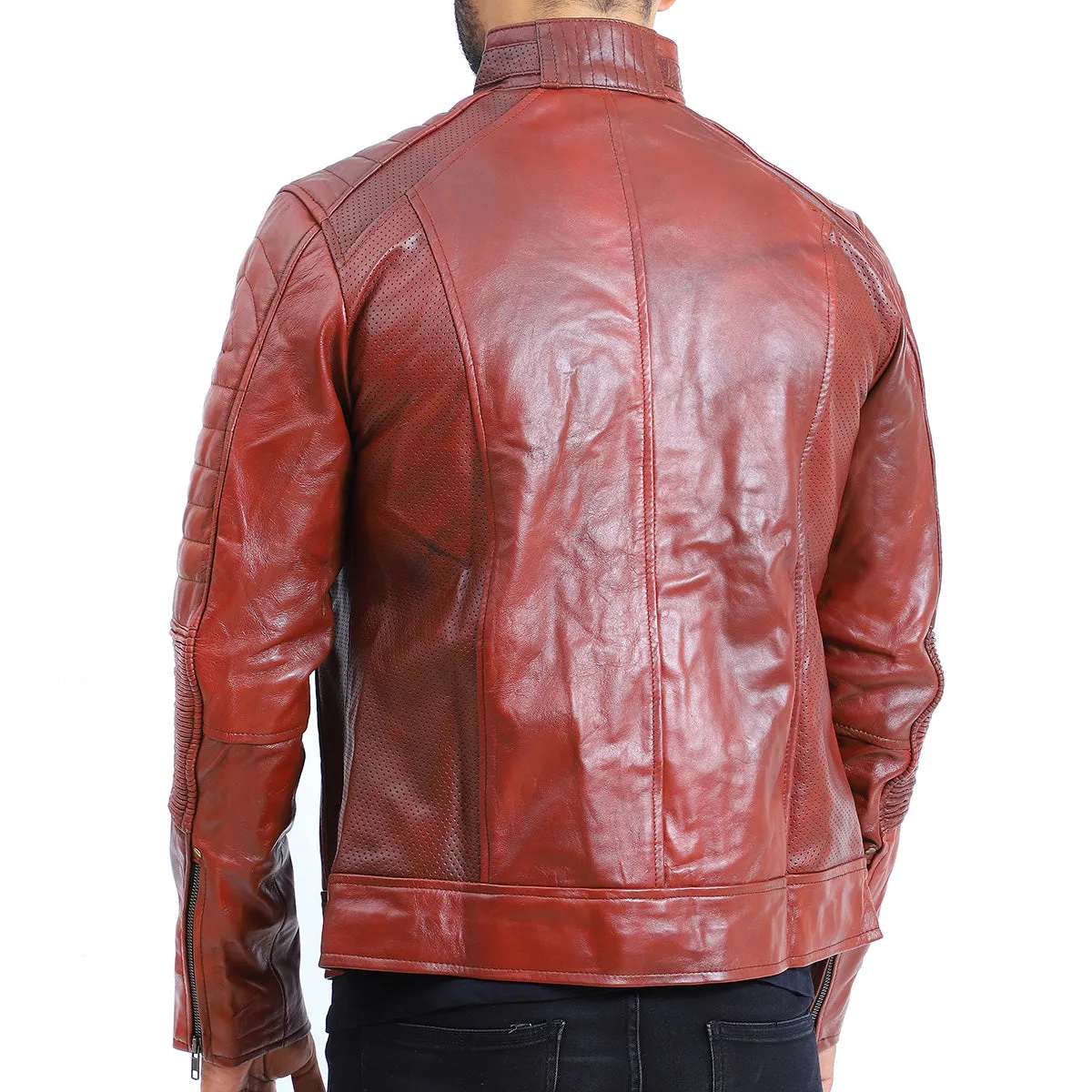 Men's Quilted Sheepskin Brown Leather Jacket