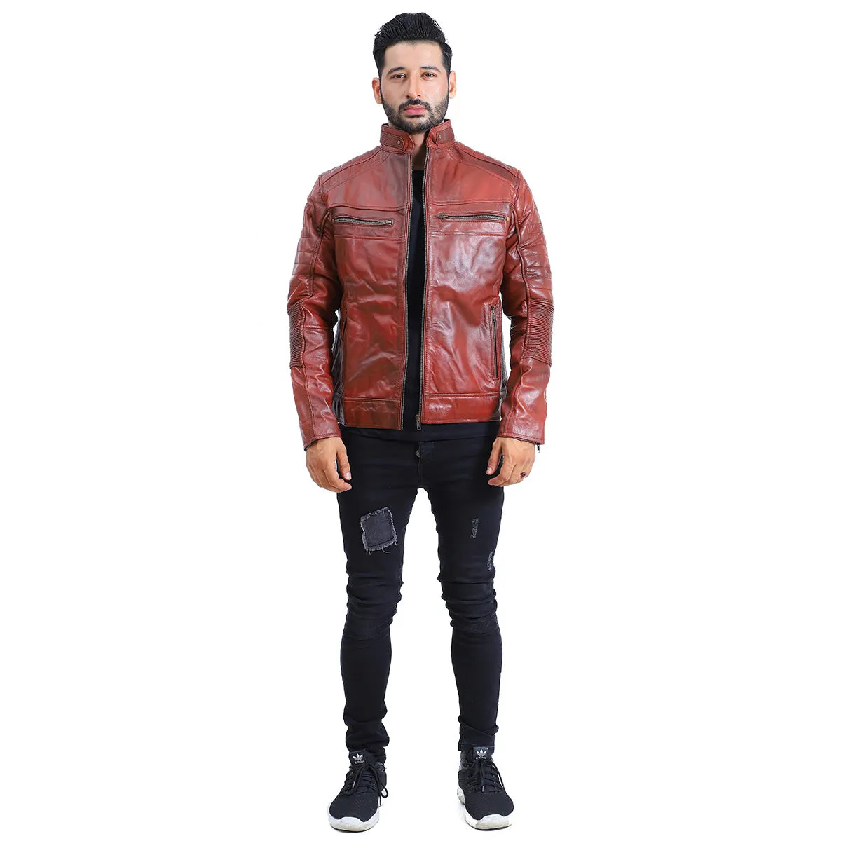 Men's Quilted Sheepskin Brown Leather Jacket