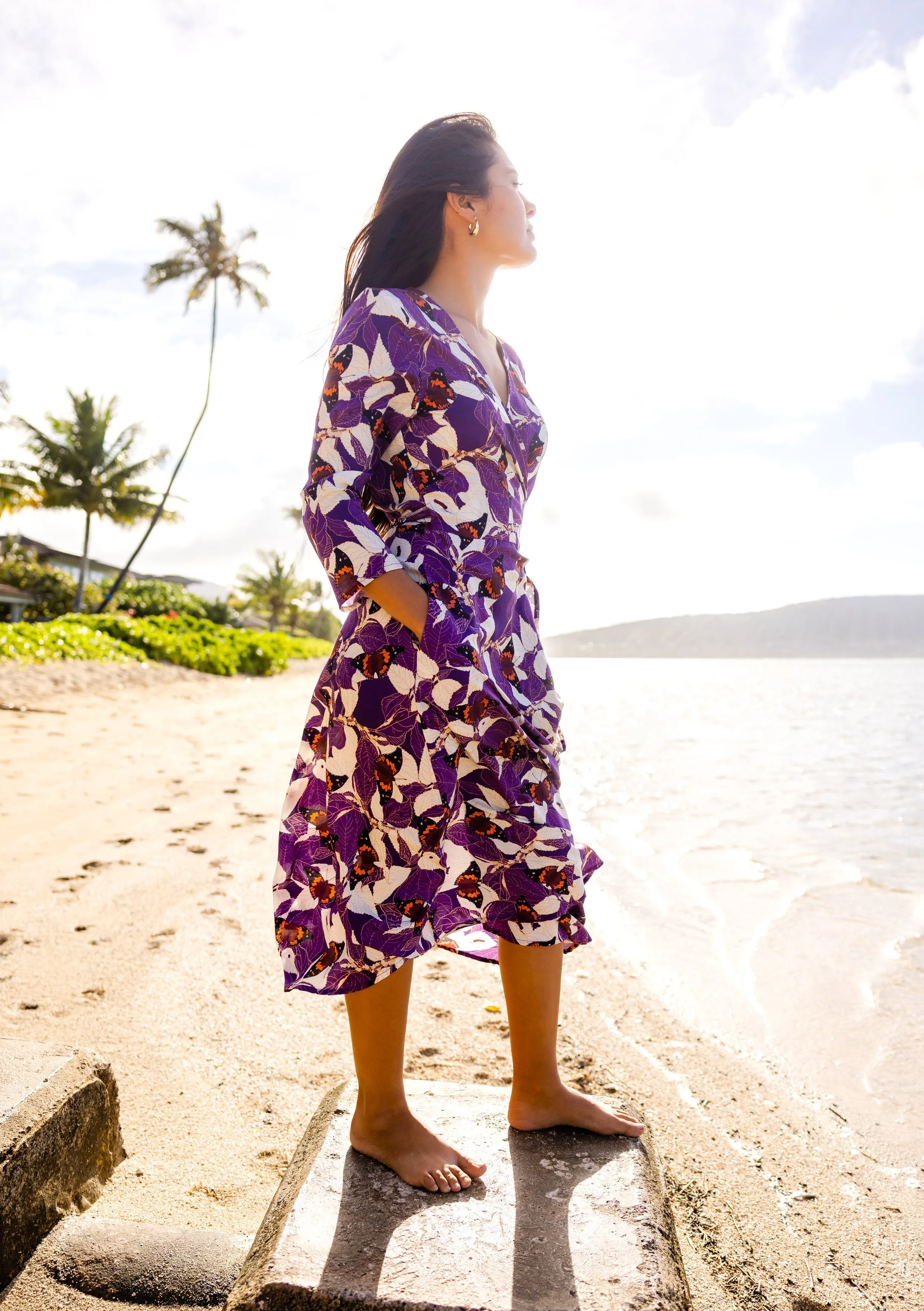 MĀMAKI & BUTTERFLIES Purple Midi Wrap Dress