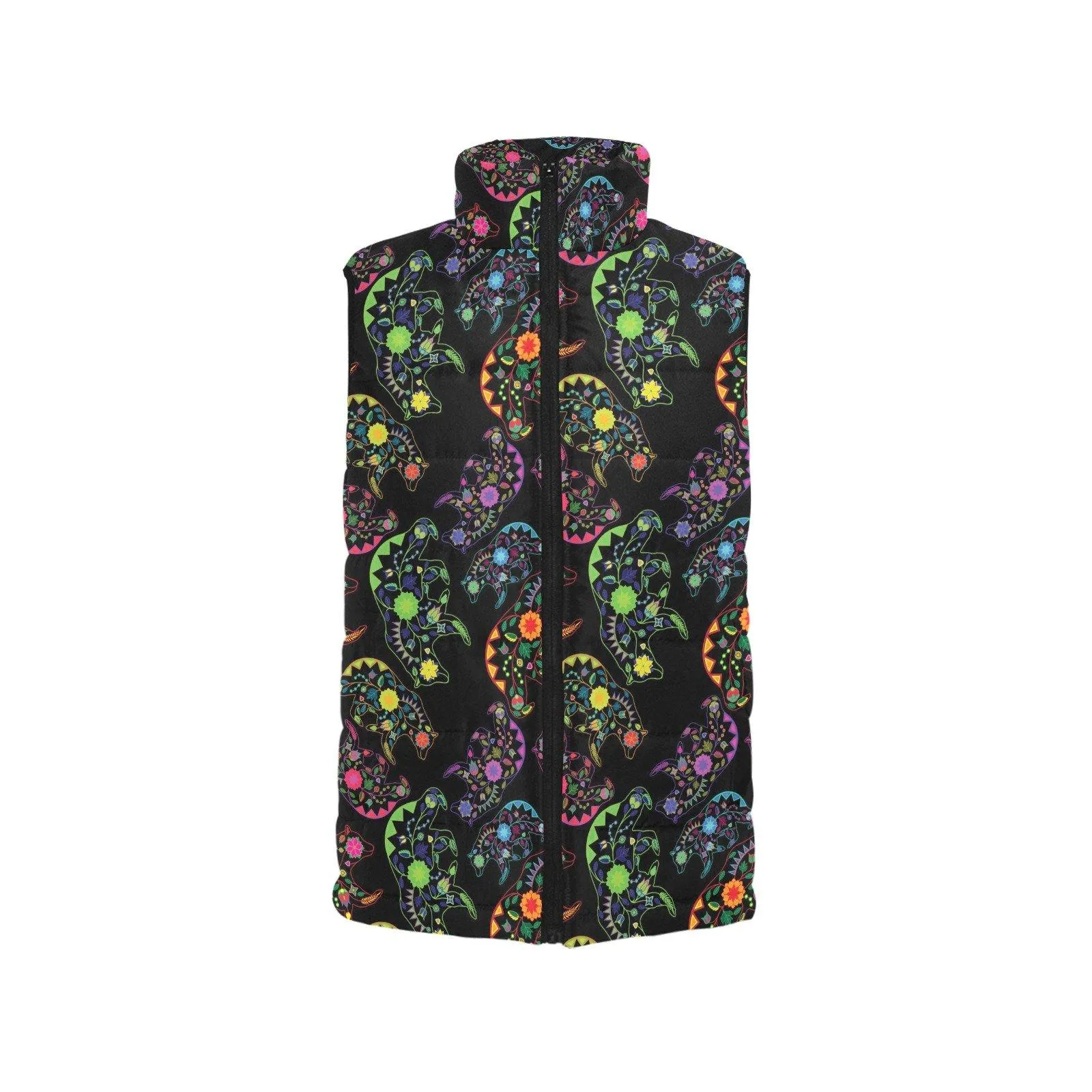 Neon Floral Bears Men's Padded Vest Jacket