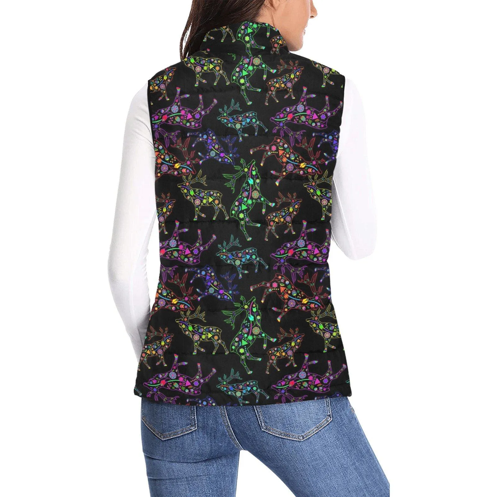 Neon Floral Elks Women's Padded Vest Jacket