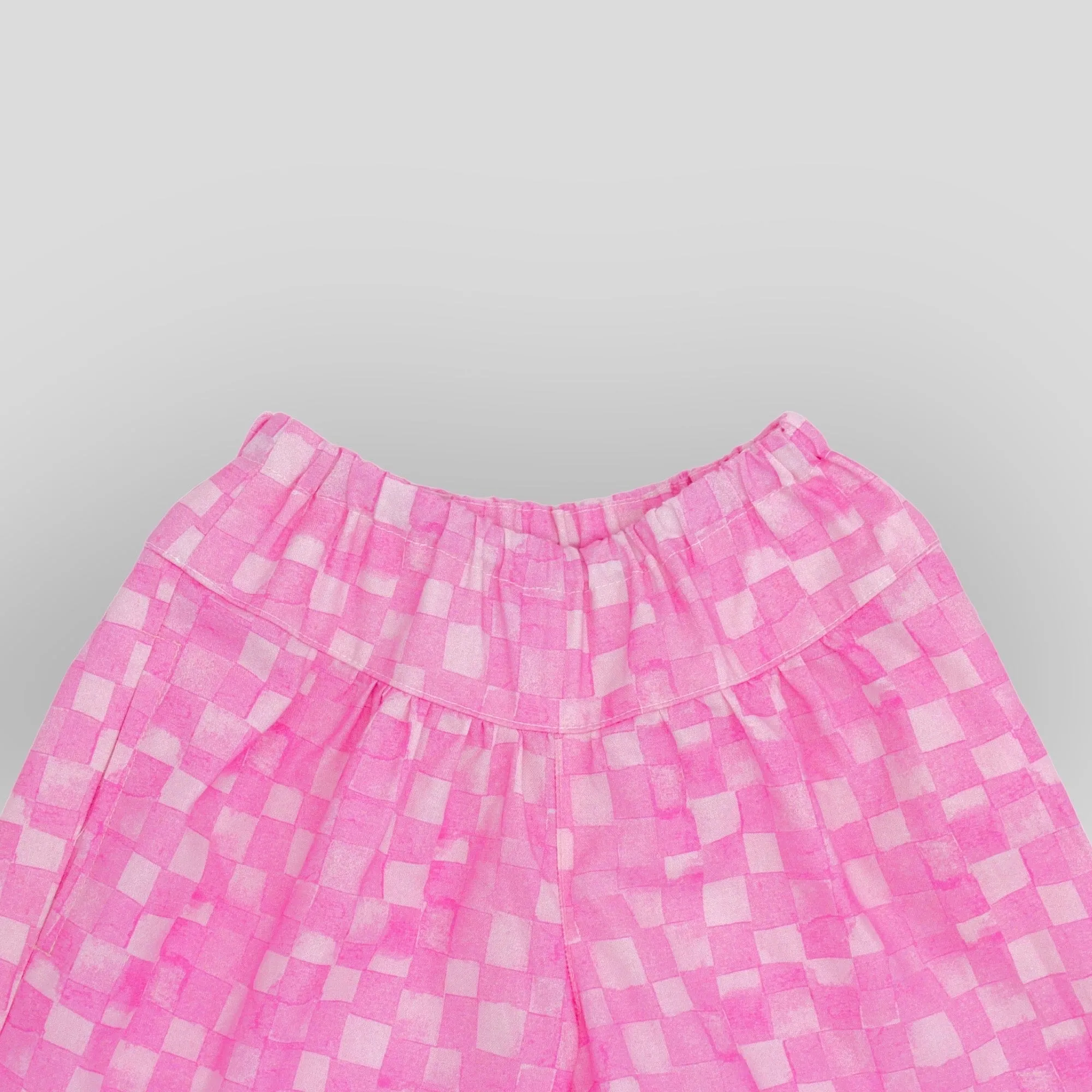 OEKO-TEX Certified Soft Cotton Pink Checkerboard Culotte Pants for Toddlers and Childre