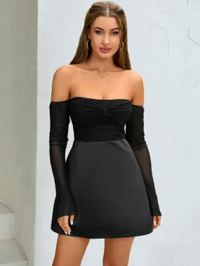 Off Shoulder Crisscross Back Ruched Bust Dress