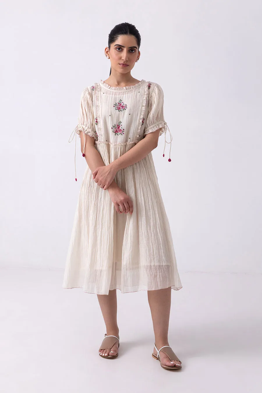 Off-White Floral Embroidered Dress