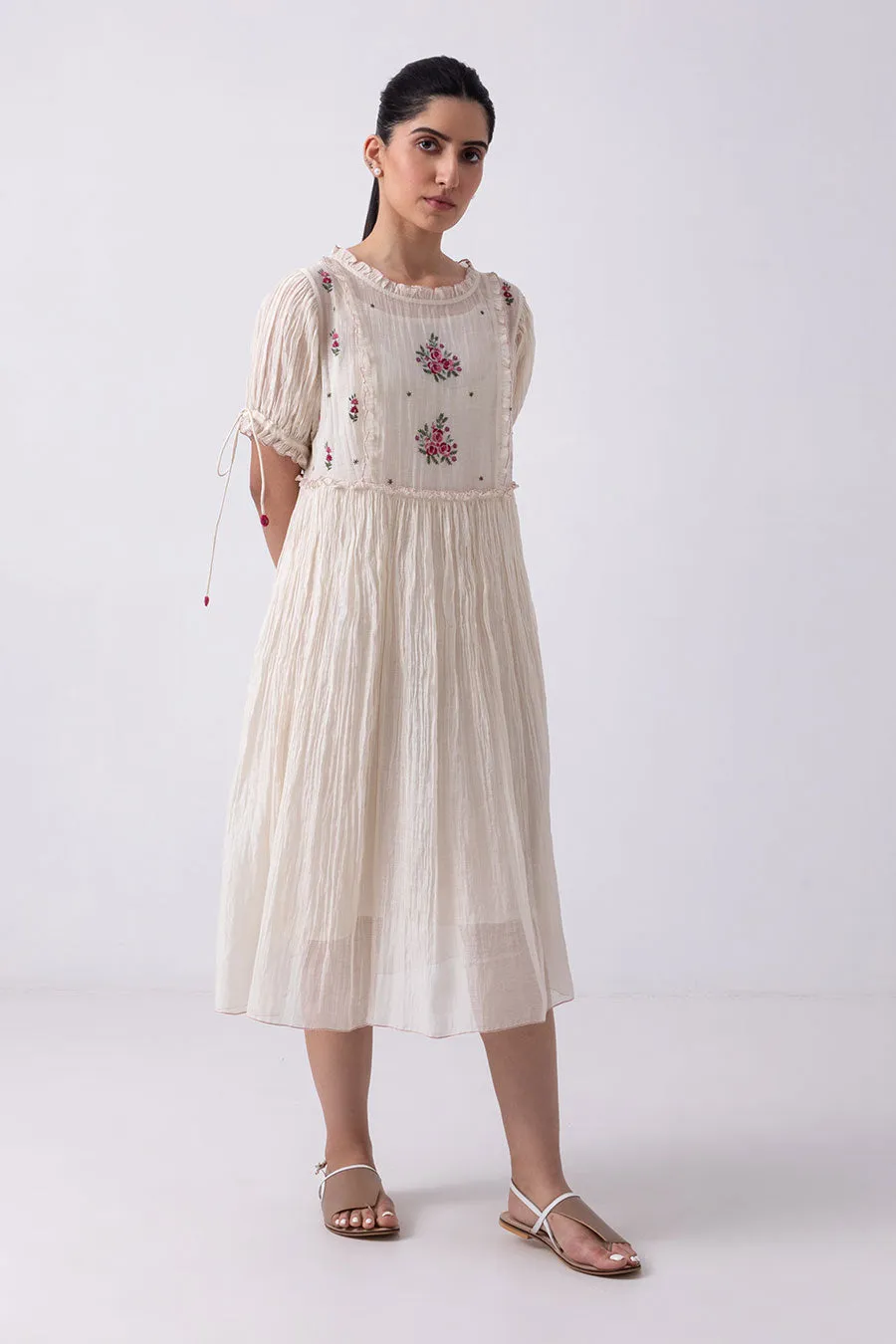 Off-White Floral Embroidered Dress