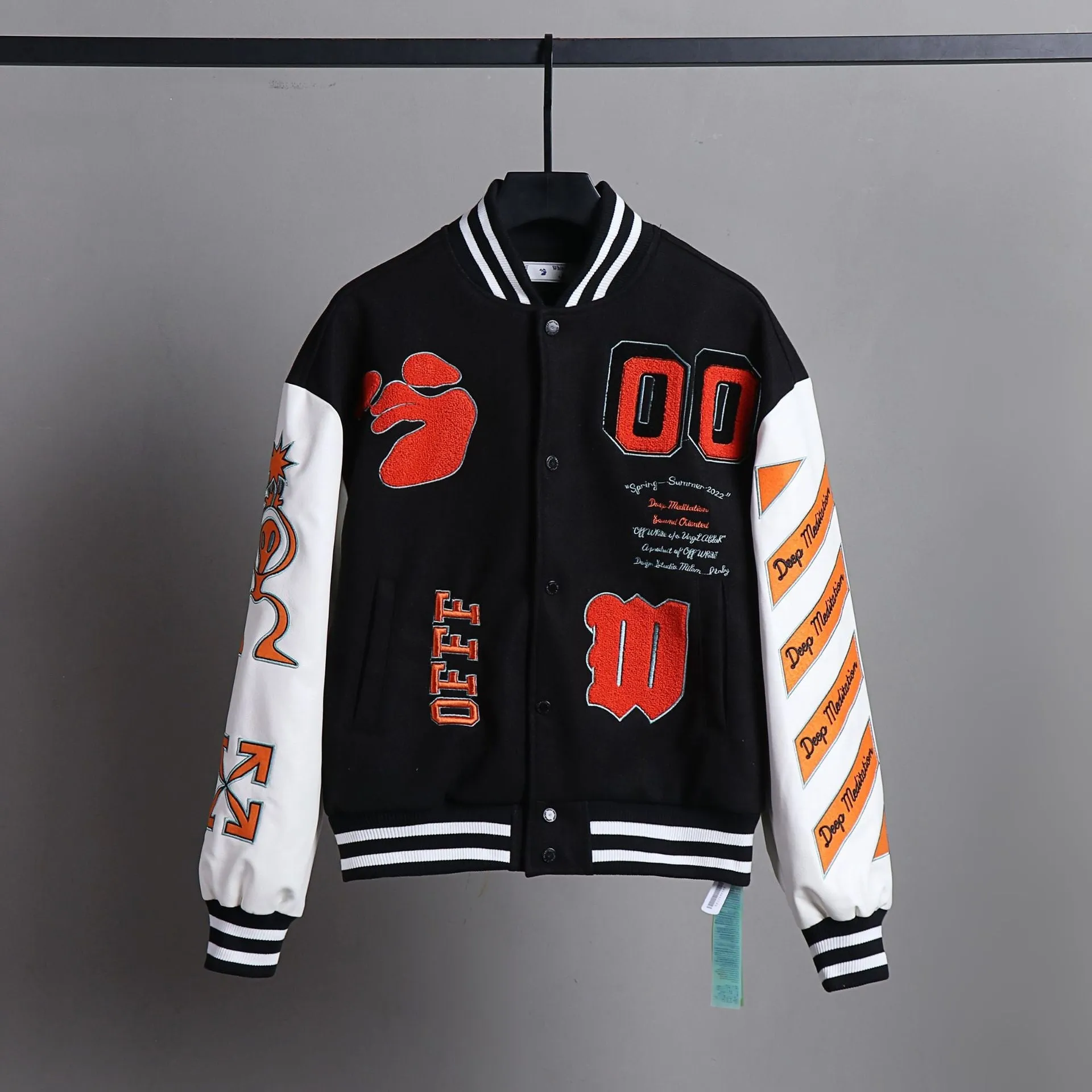 Ow Jacket Orange Embroidered Cotton-Padded Jacket for Men