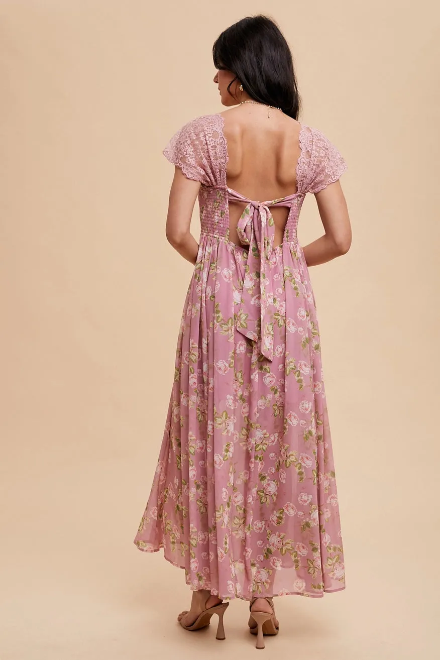 Paneled Lace Floral Maxi Dress