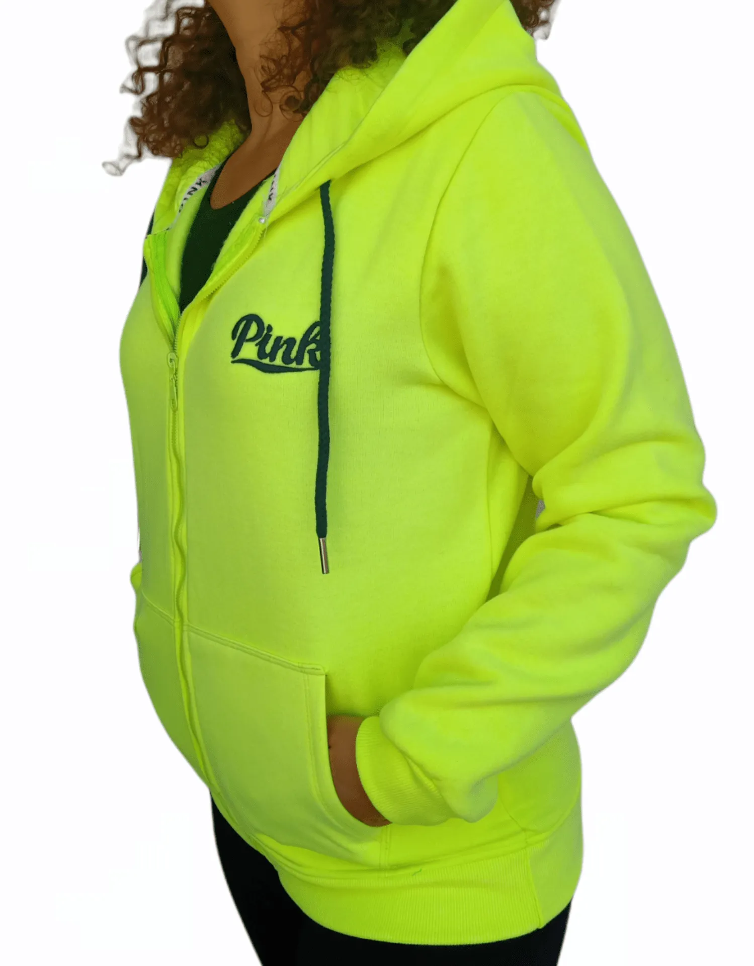 PINK Women Hoodie Jacket - Neon Yellow