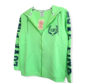 PINK Women Hoodie Jacket - Shoulder Print - Neon Green