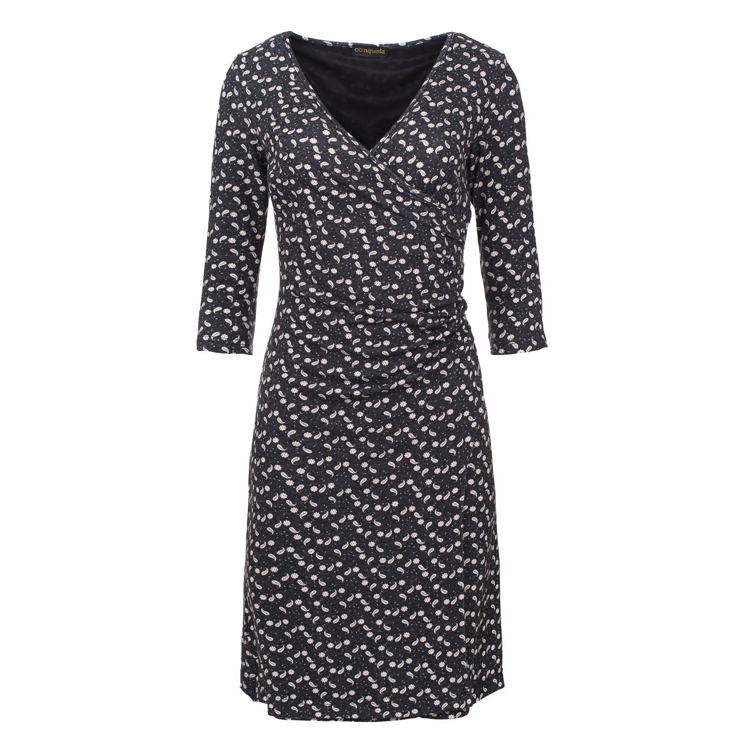 Print Faux Wrap Wool Dress