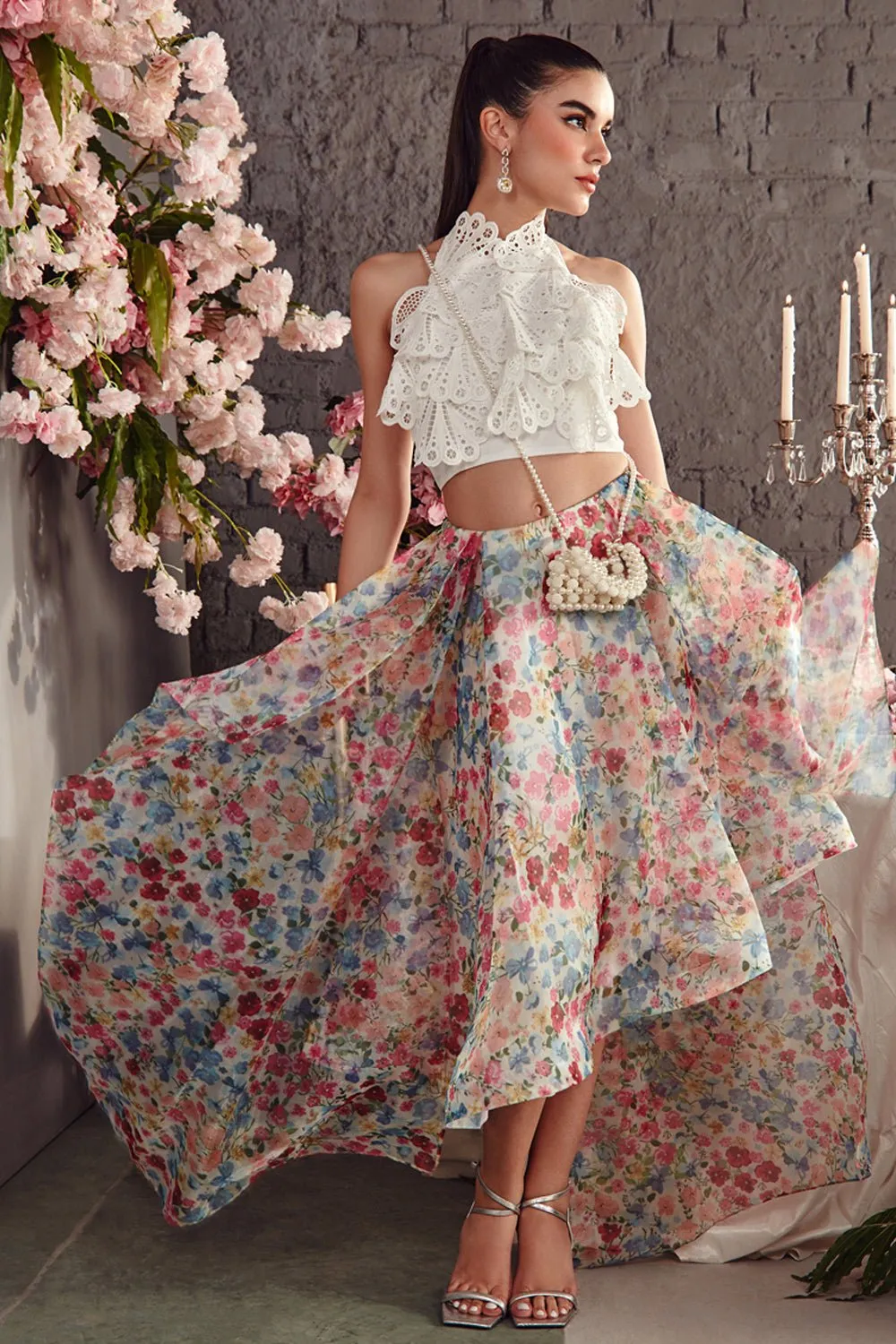 Printed Organza Layered Skirt