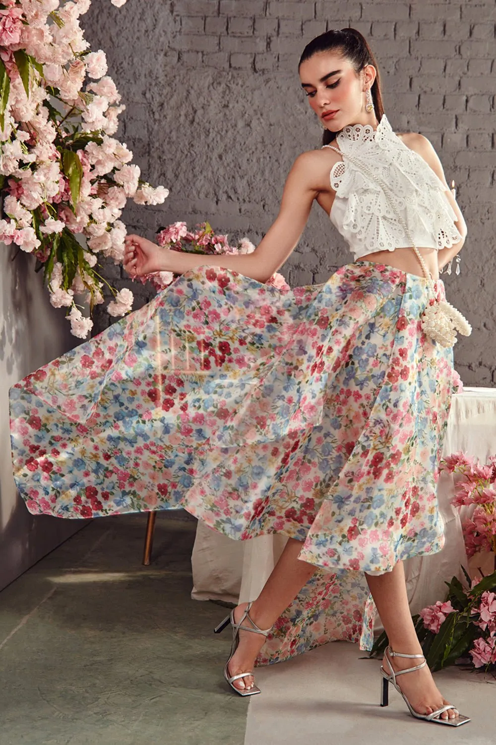 Printed Organza Layered Skirt