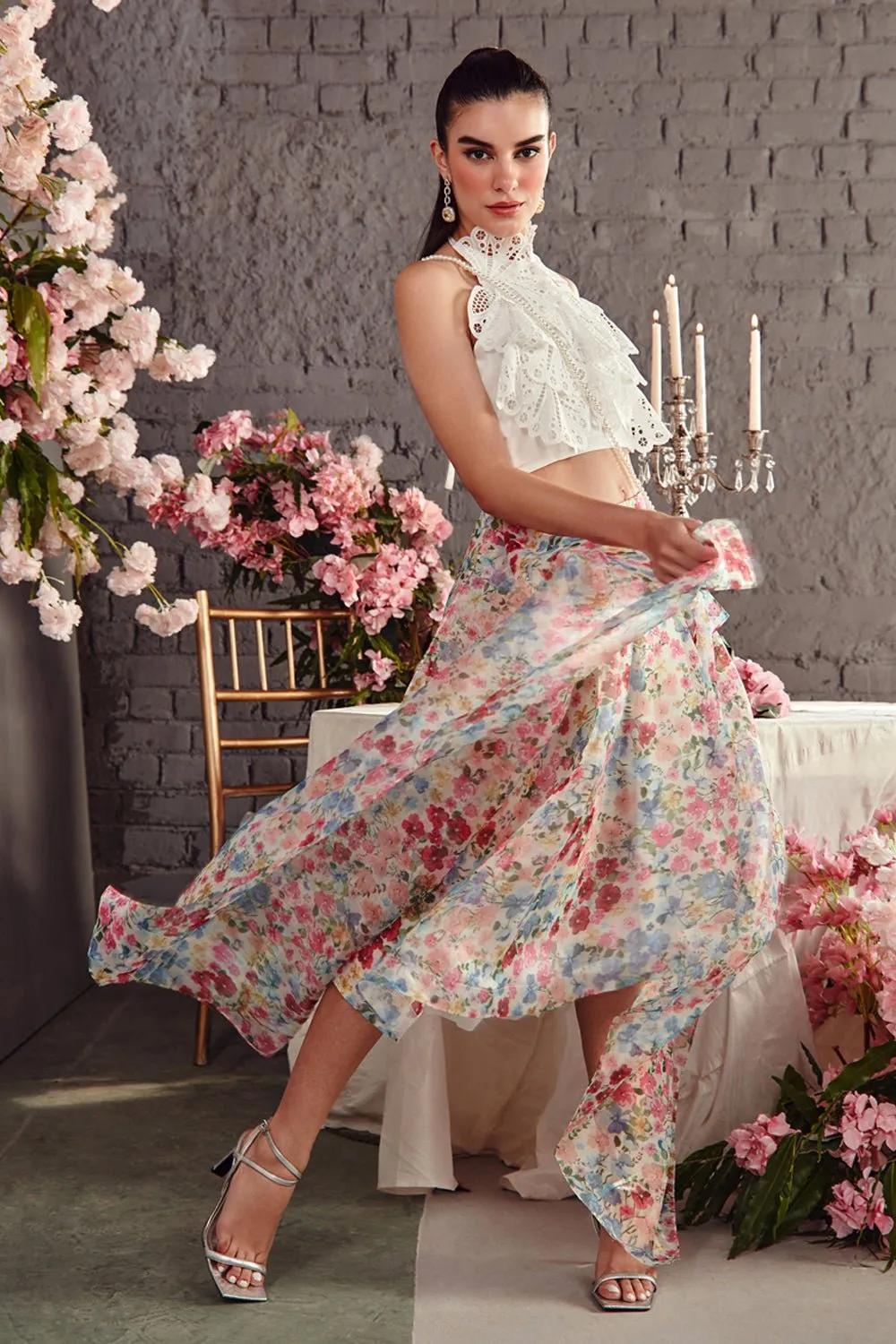 Printed Organza Layered Skirt