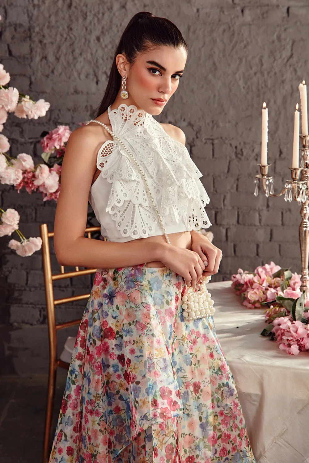 Printed Organza Layered Skirt