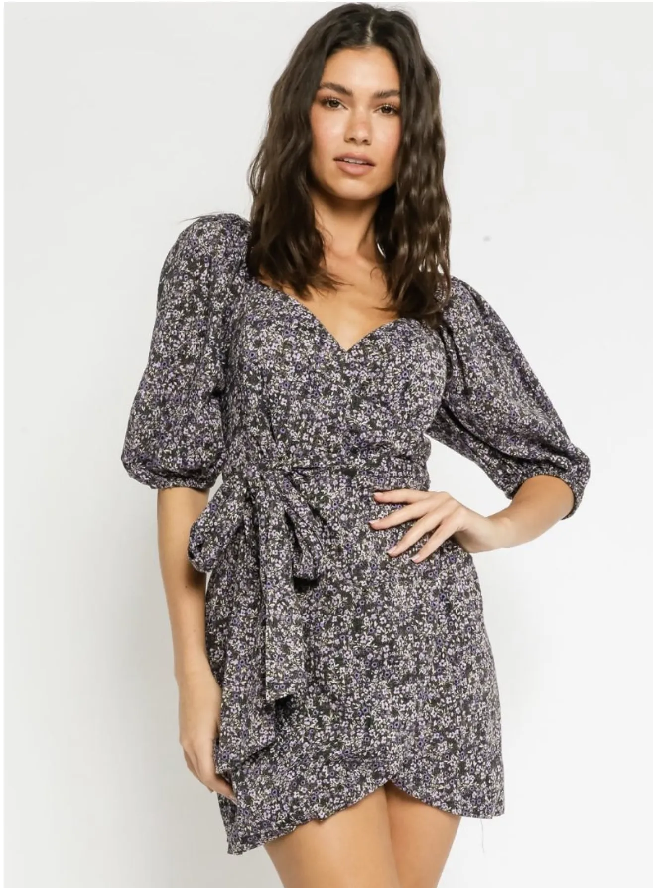 Purple Floral Wrap Dress