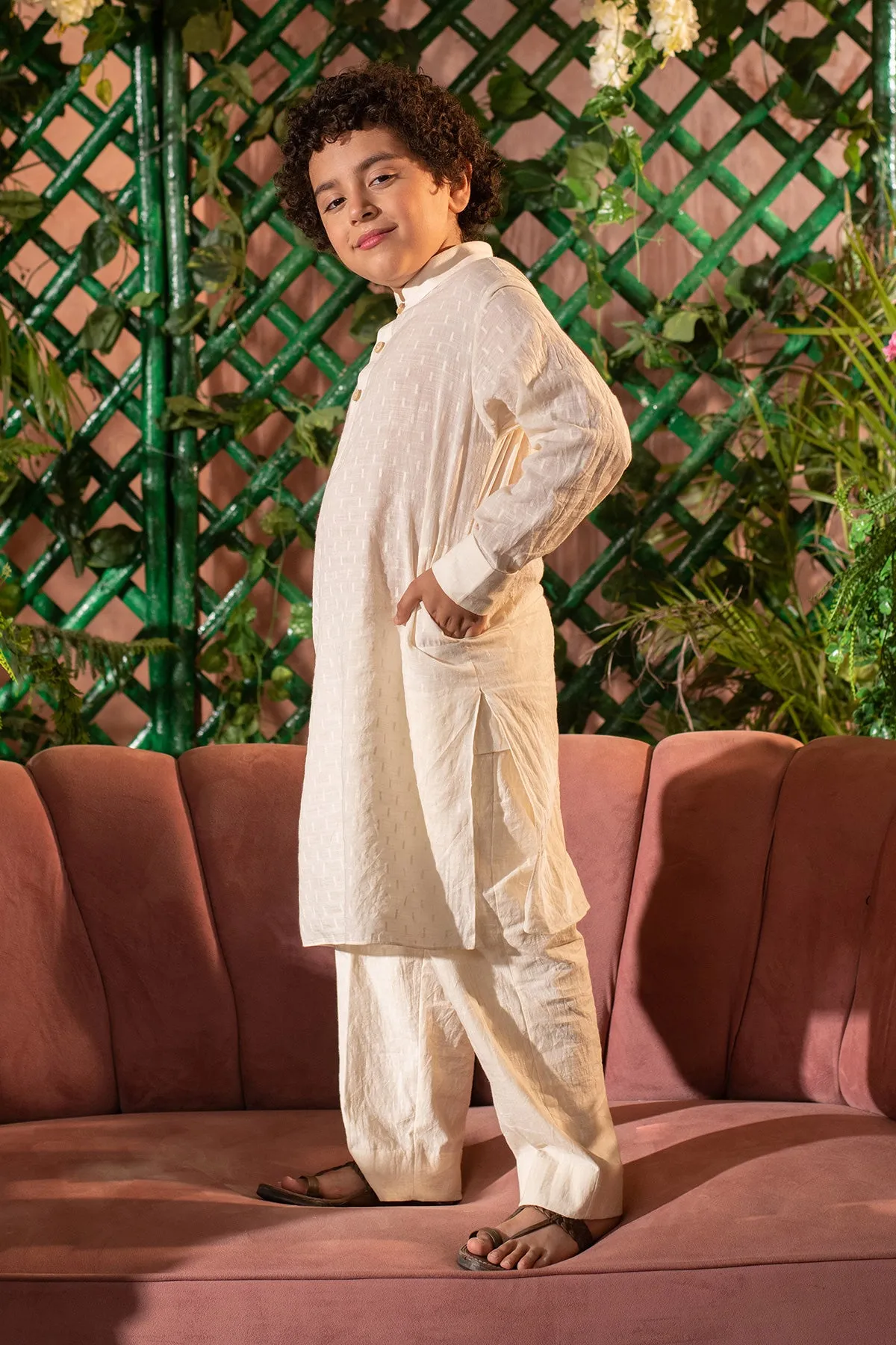 Qanari  -

 Embroidered  

Yellow Nehru Jacket Paired With Cream Kurta & Trouser Set