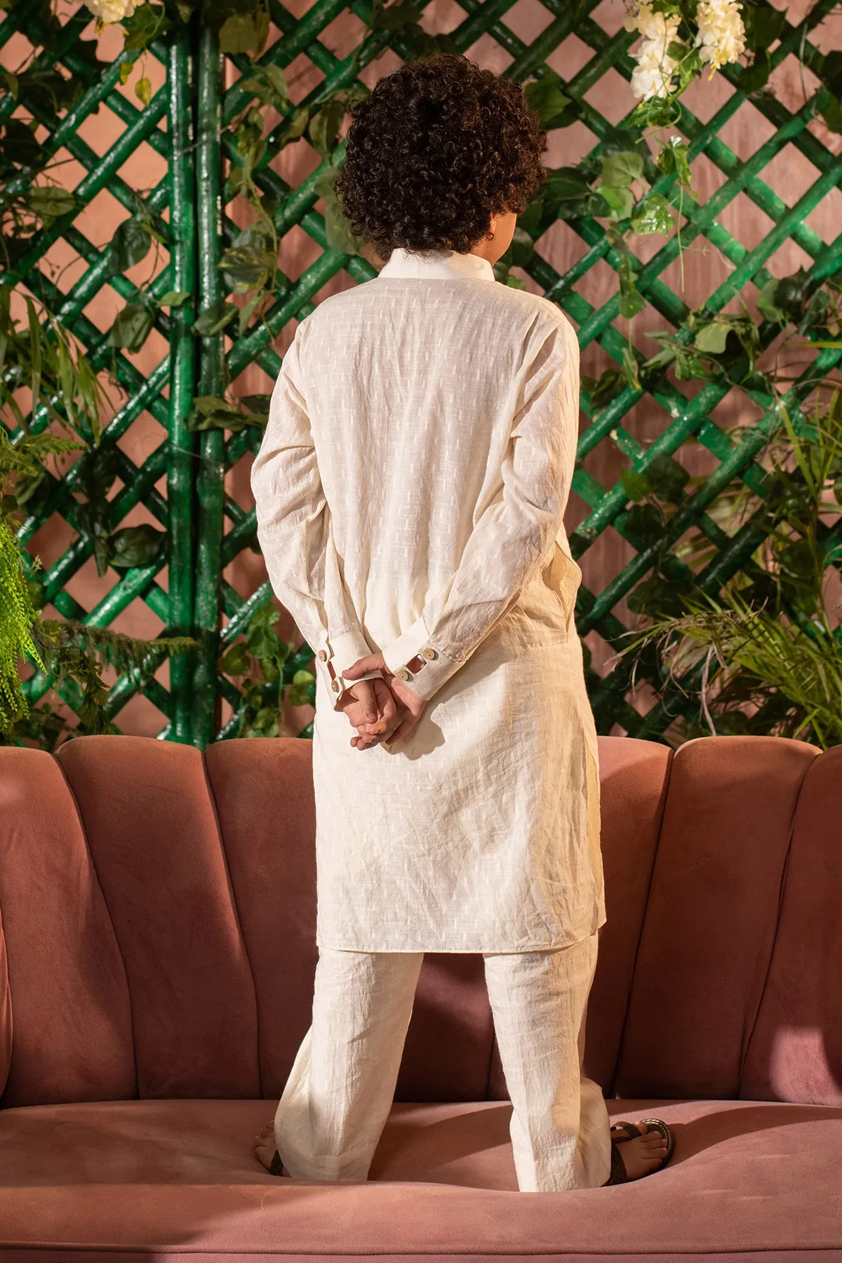 Qanari  -

 Embroidered  

Yellow Nehru Jacket Paired With Cream Kurta & Trouser Set