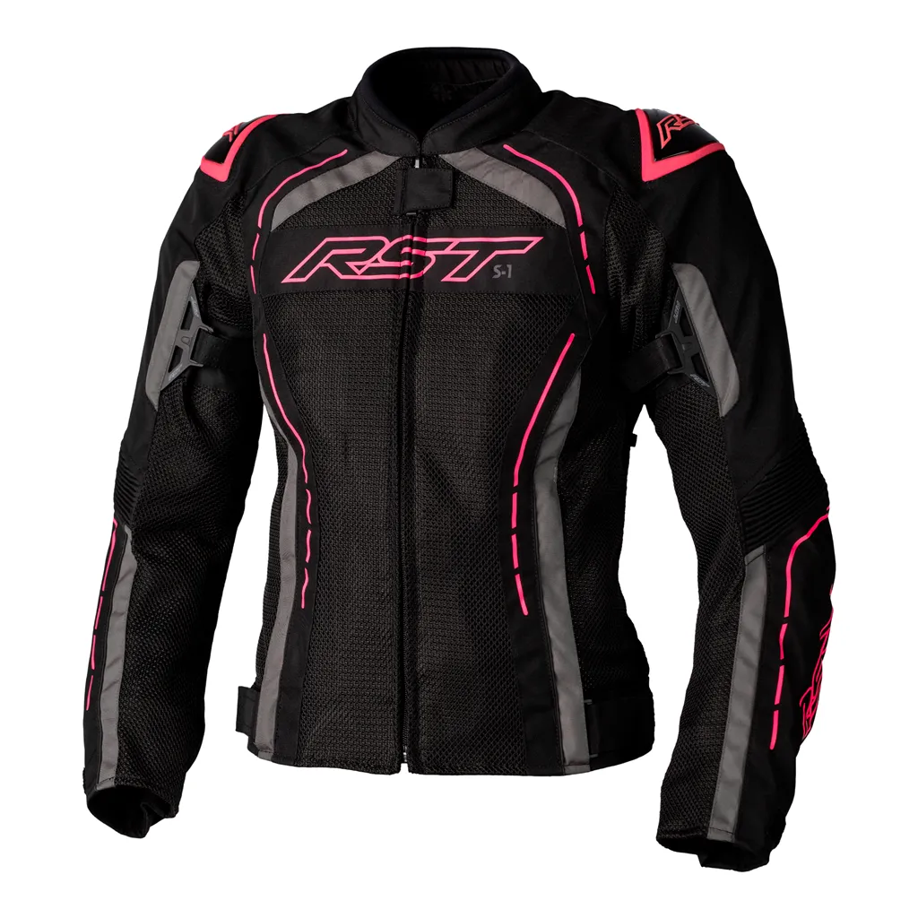 RST S1 Mesh CE Ladies Textile Jacket - Black/Neon Pink