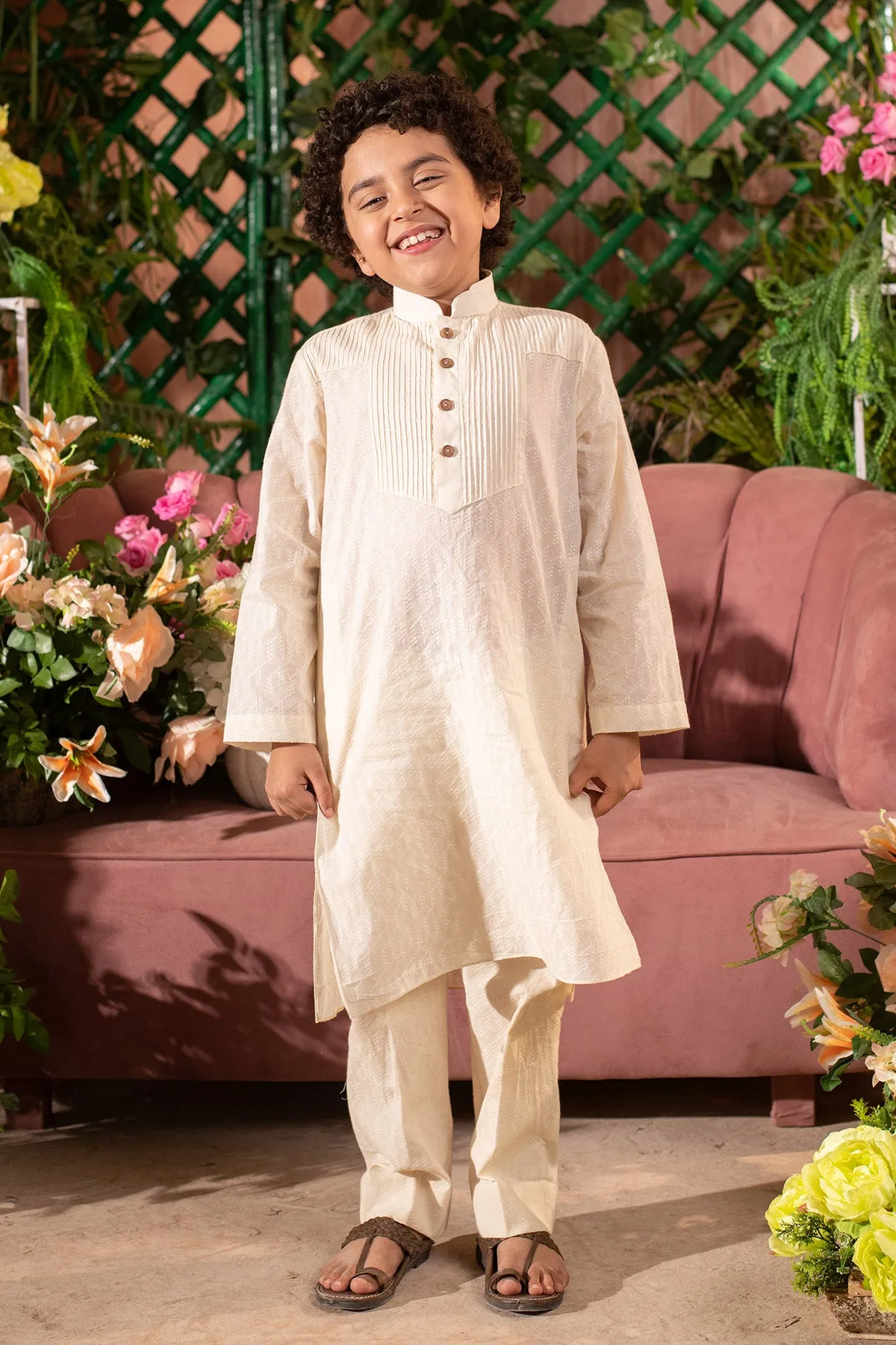 Sadaf -

 Embroidered 

Green Nehru Jacket Paired With Cream Kurta & Trouser Set