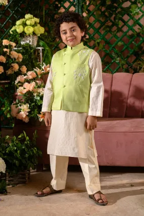 Sadaf -

 Embroidered 

Green Nehru Jacket Paired With Cream Kurta & Trouser Set