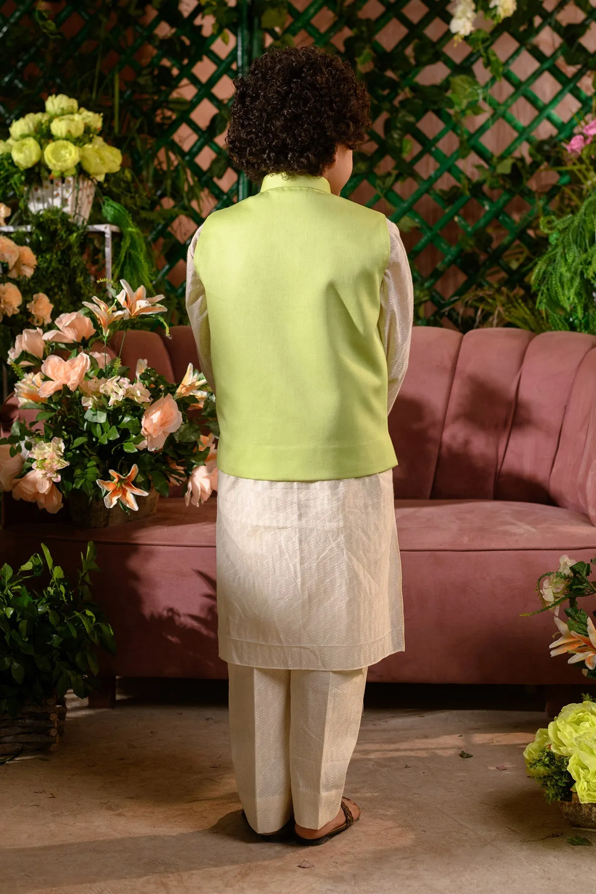 Sadaf -

 Embroidered 

Green Nehru Jacket Paired With Cream Kurta & Trouser Set