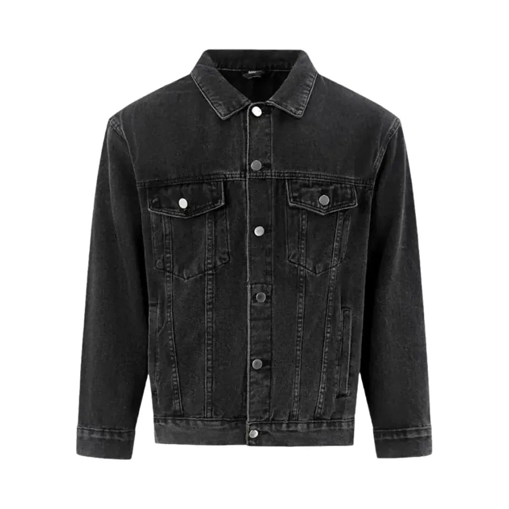 Sanded casual style men's denim trucker jacket