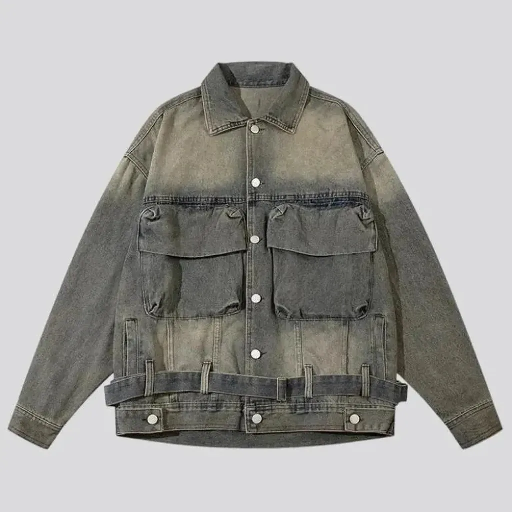 Sanded voluminous denim jacket for men