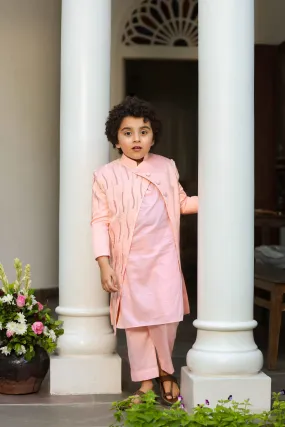 Shabab - Peach Embroidered Indowestern Kurta Trouser Set For Boys