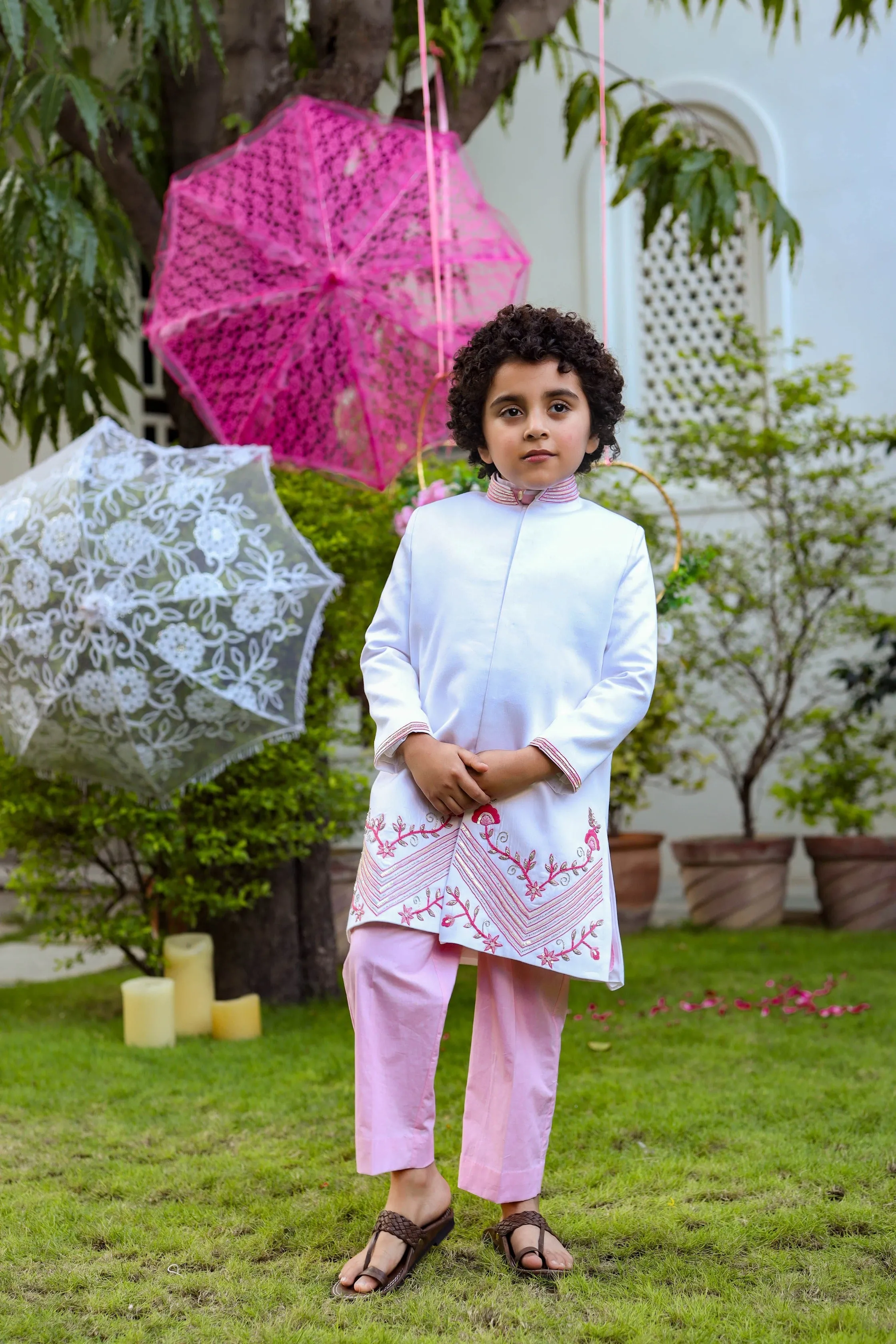 Shafqat - Embroidered Sherwani With Kurta Trouser Dupatta Set For Boys