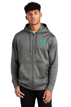 Sport-Tek Sport-Wick Fleece Custom Full-Zip Hooded Jackets, Dark Smoke Grey