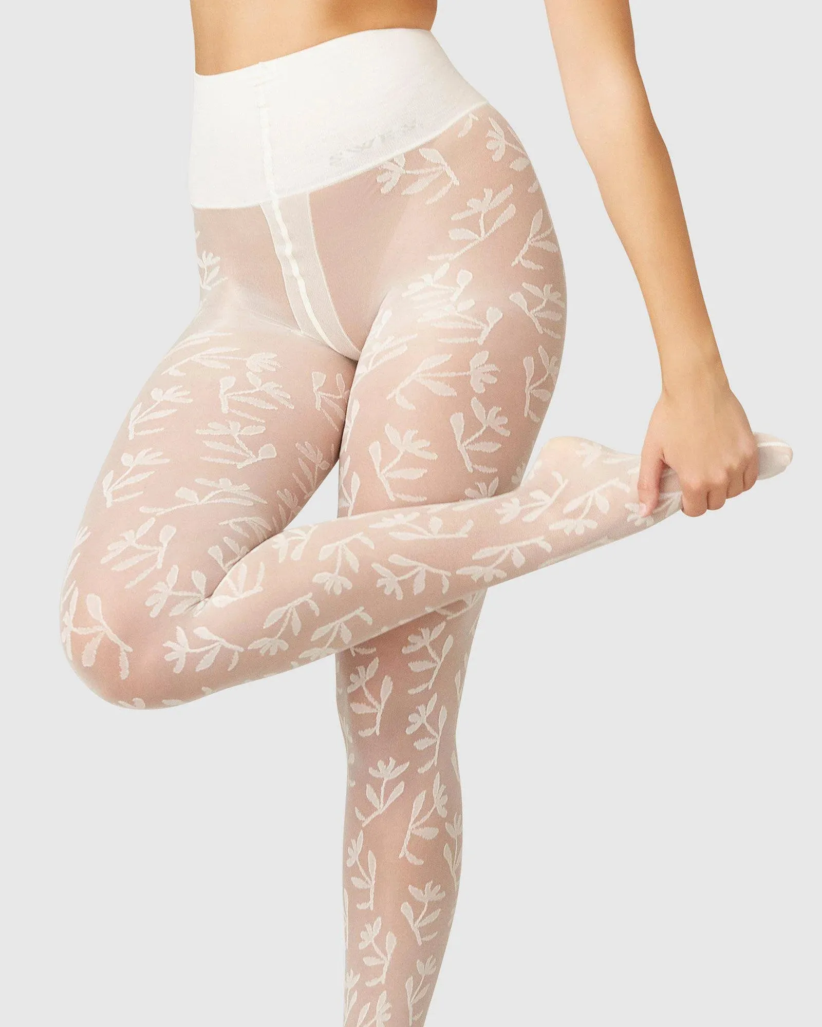 Swedish Stockings - Flora Flower Tights in Ivory