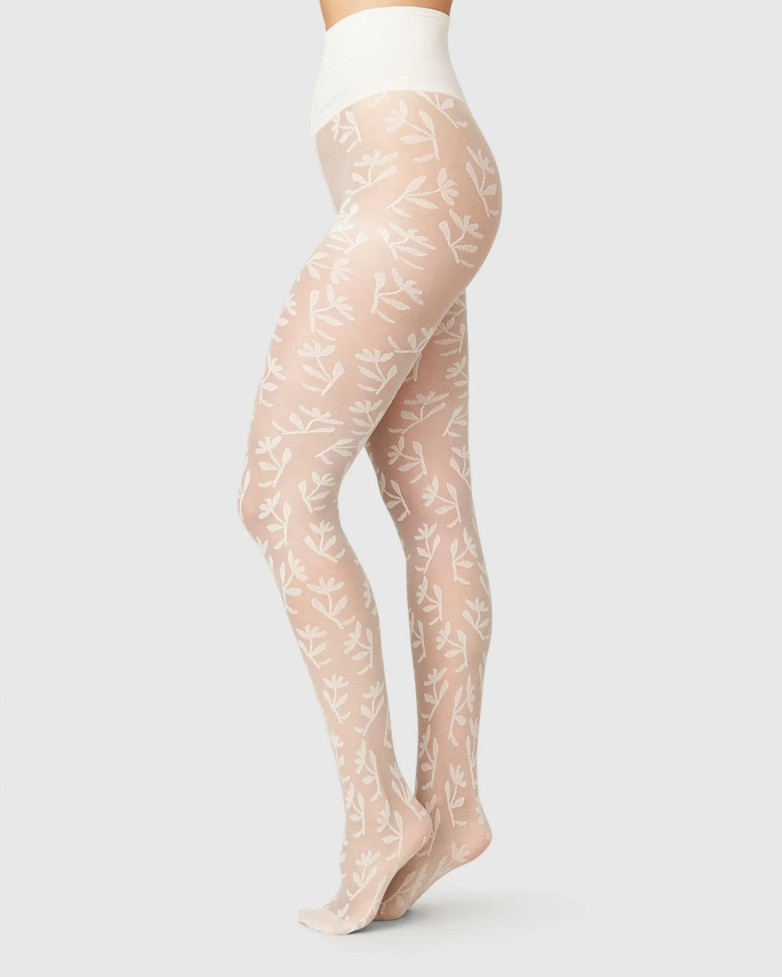 Swedish Stockings - Flora Flower Tights in Ivory