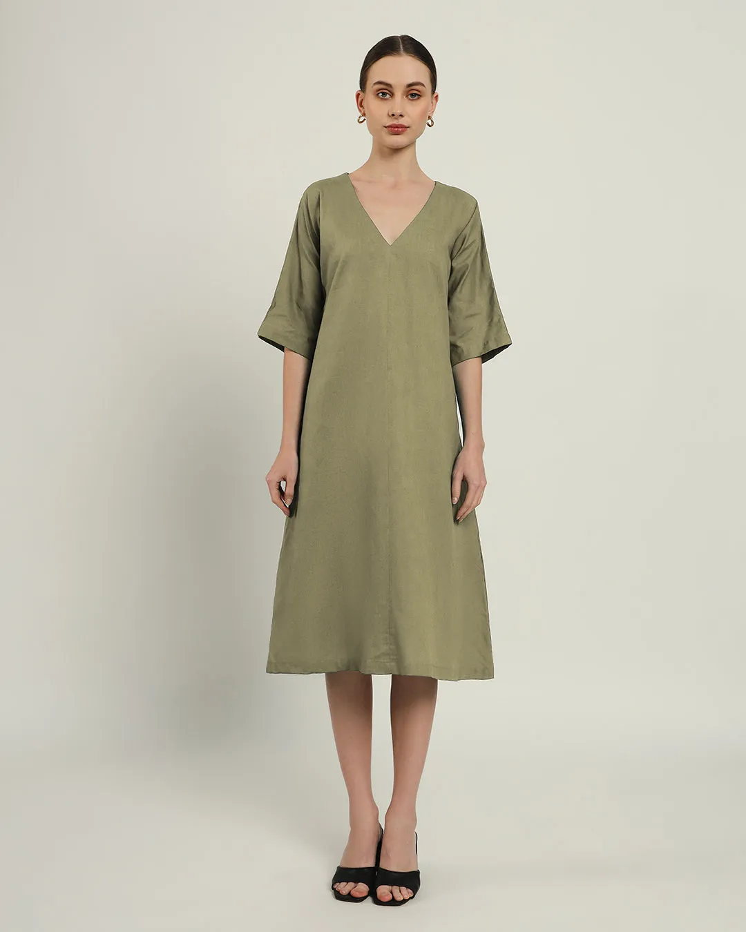 The Mildura Daisy Olive Linen Dress