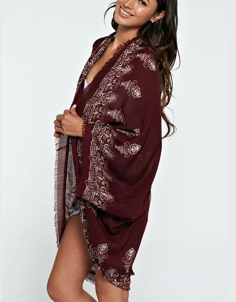 Trophy Wife Cocoon Cape in Merlot/Bone