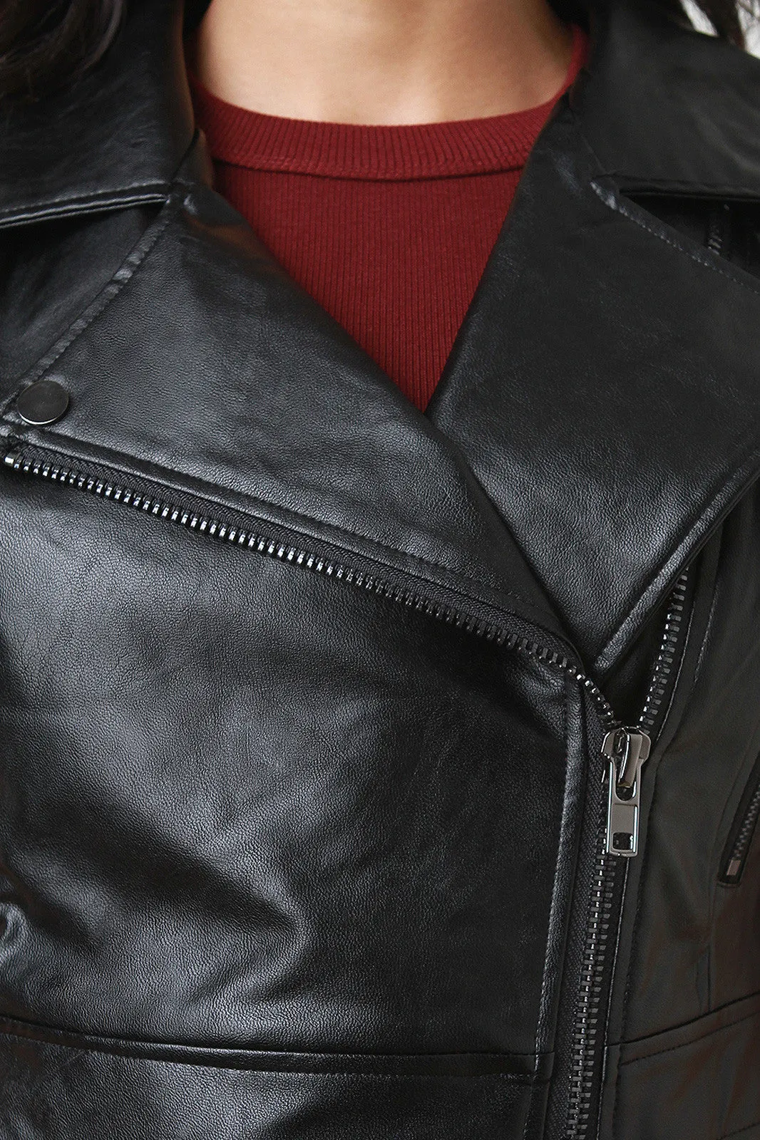 Vegan Leather Zip Up Crop Jacket