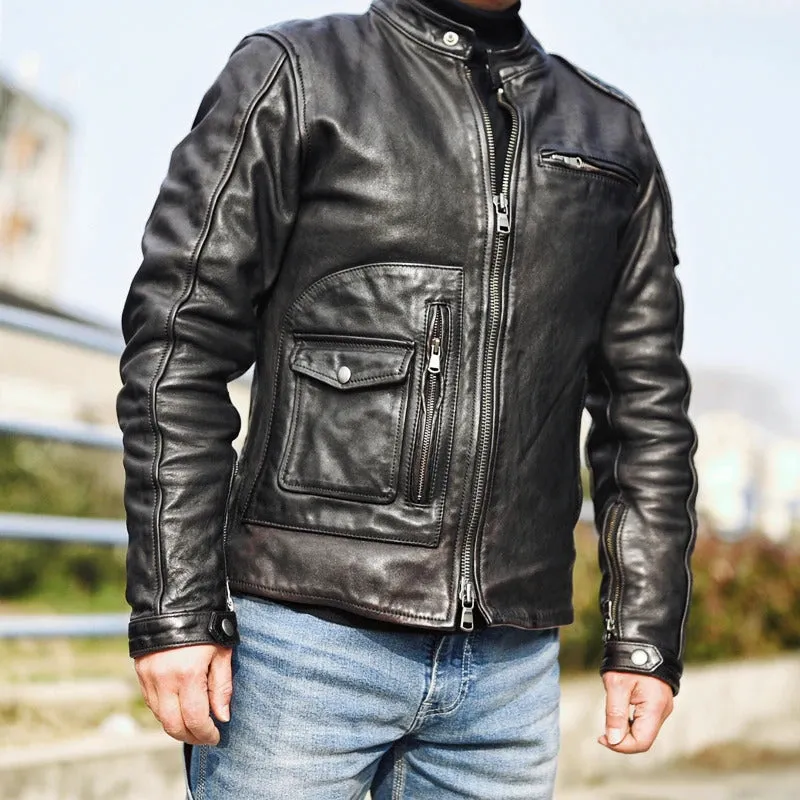 Vintage Motorcycle Jacket: Genuine Leather Men's Jacket