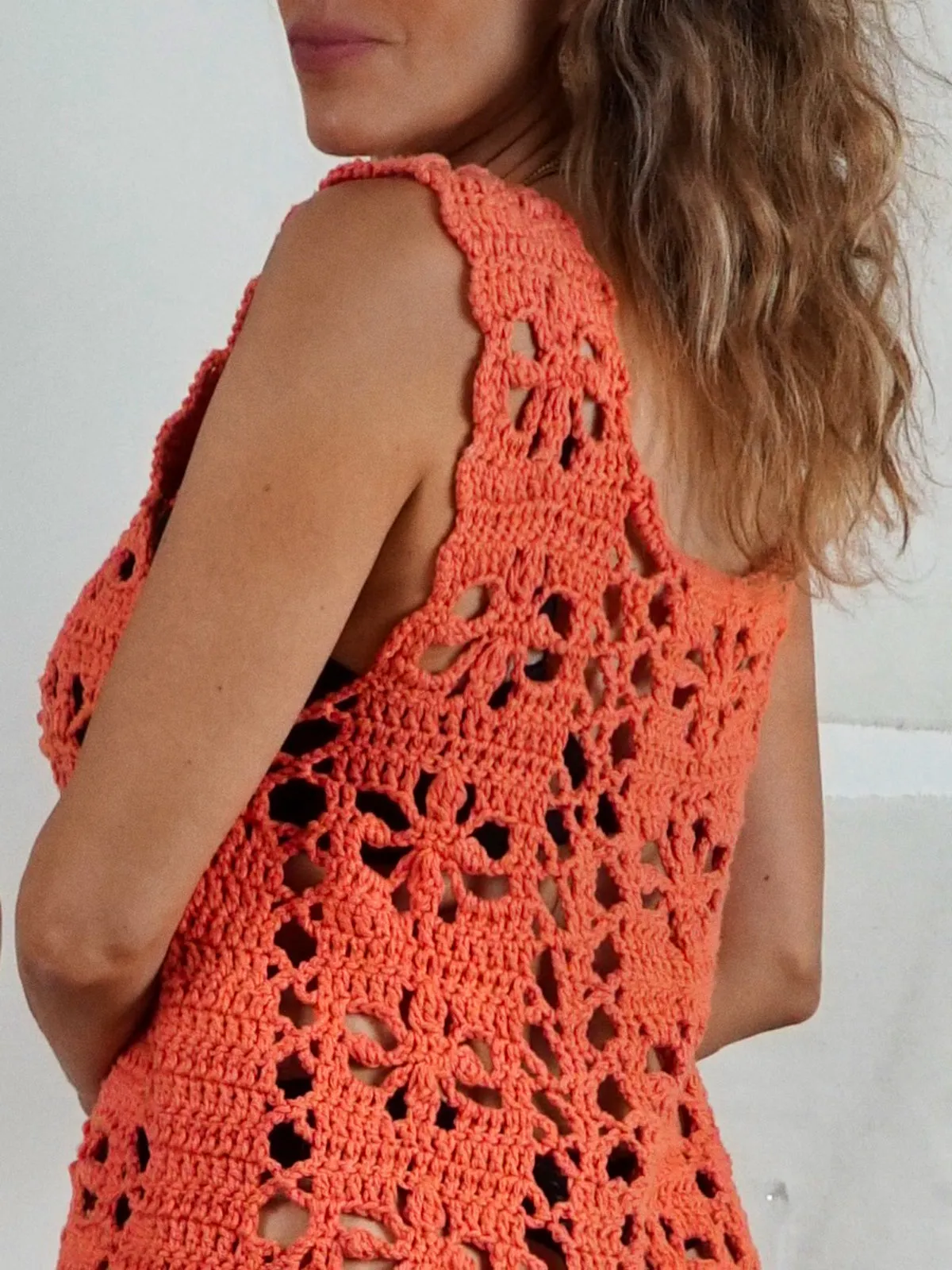 Vintage Sunset Crochet Lace-Up Dress