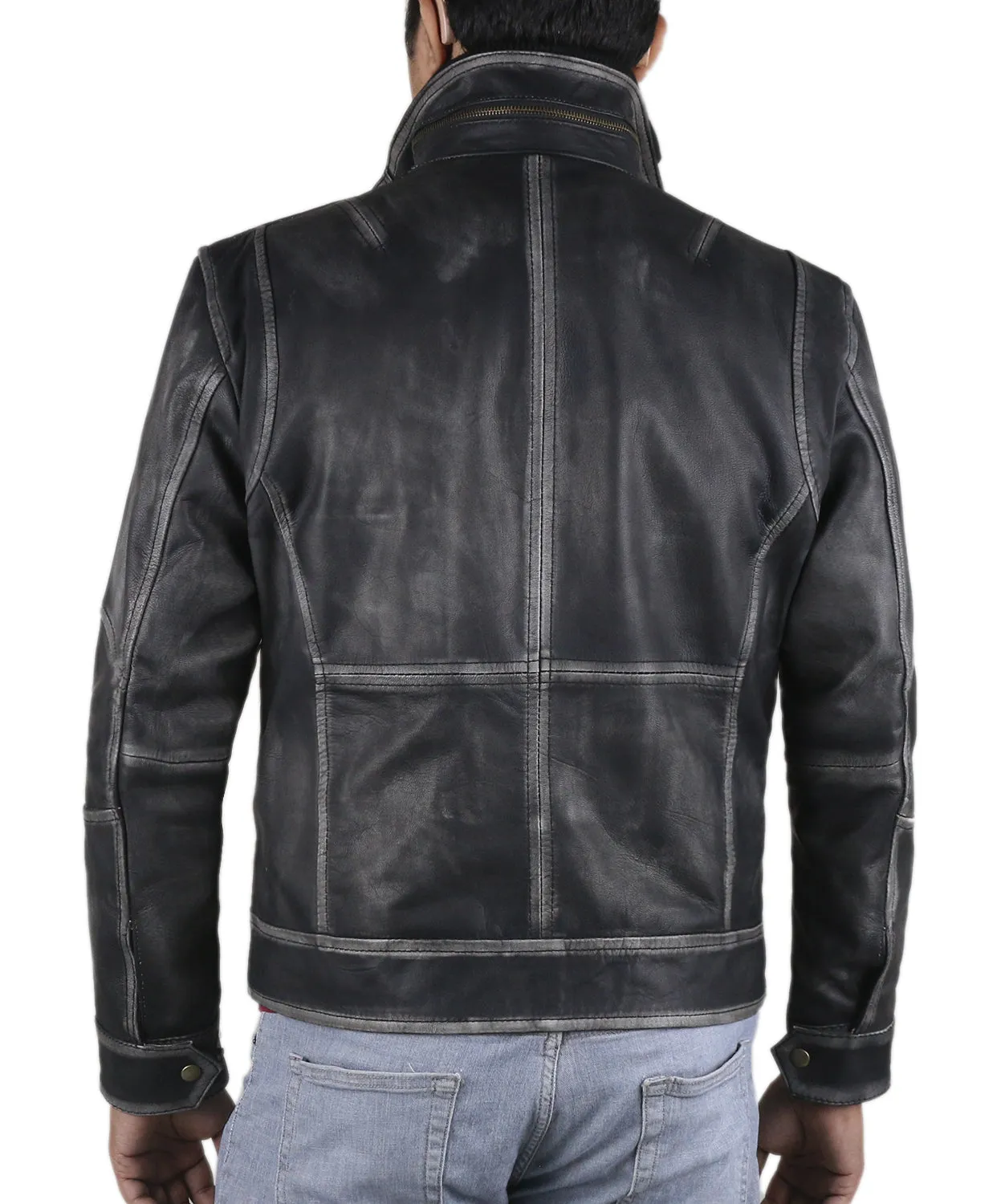 Vorith Distressed Charcoal Black Bomber Leather Jacket