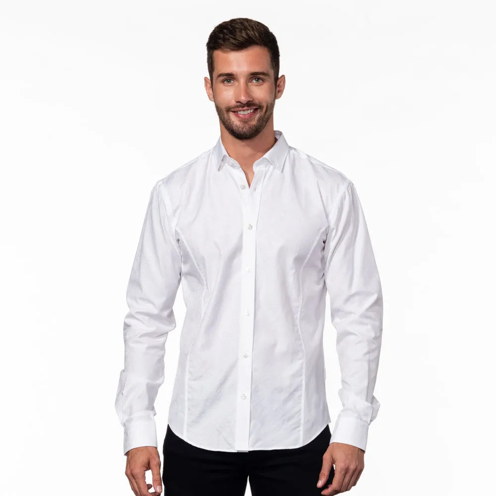 White Jacquard Shirt With Lilac Trim