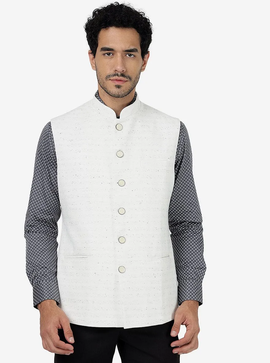 White Solid Regular Fit Bandhgala Jacket | Greenfibre