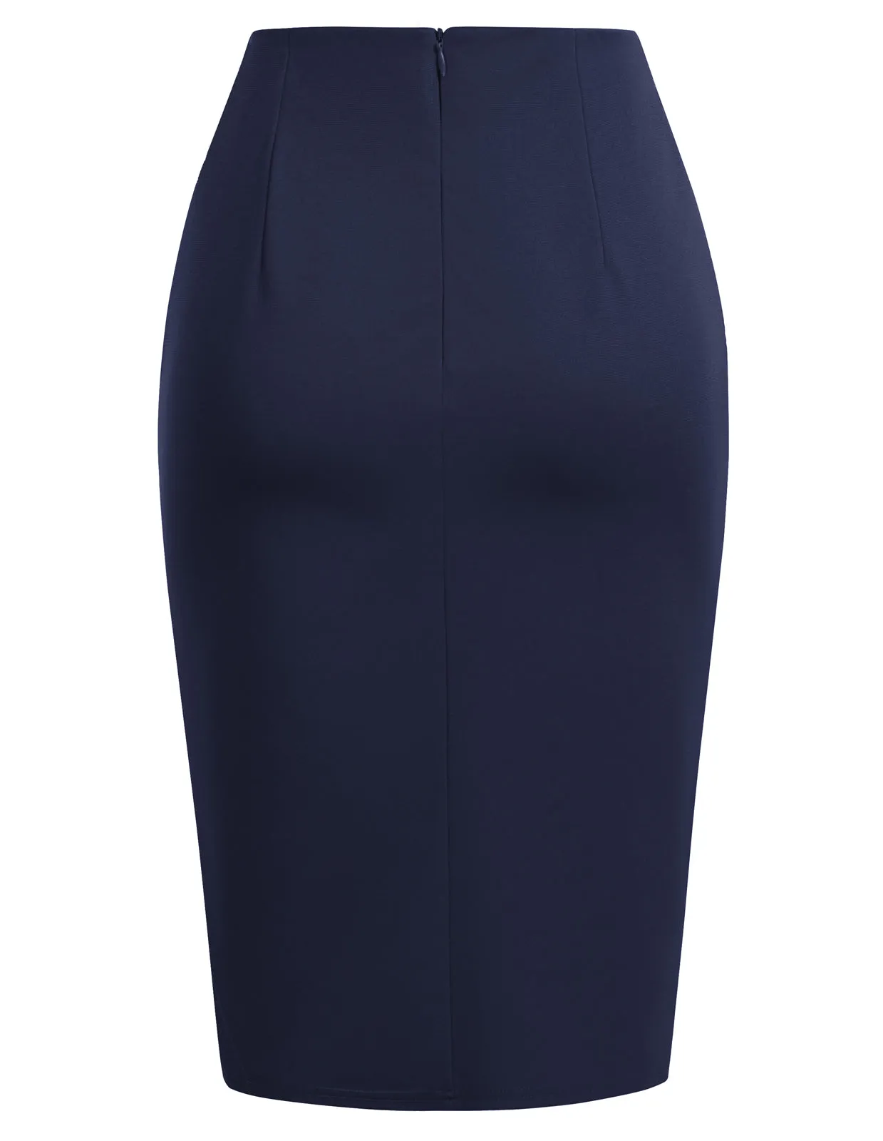 Women High Waisted Warp Ruched Pencil Skirt Elegant Split Slit Hem Bodycon Midi Skirt Wear to Work