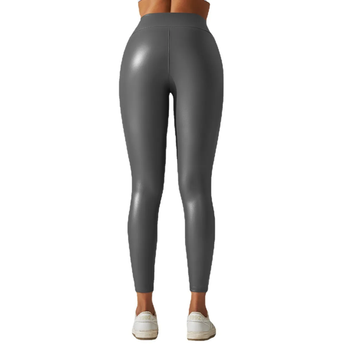 Women's Fashion PU Leather High Waist Tight Yoga Pants