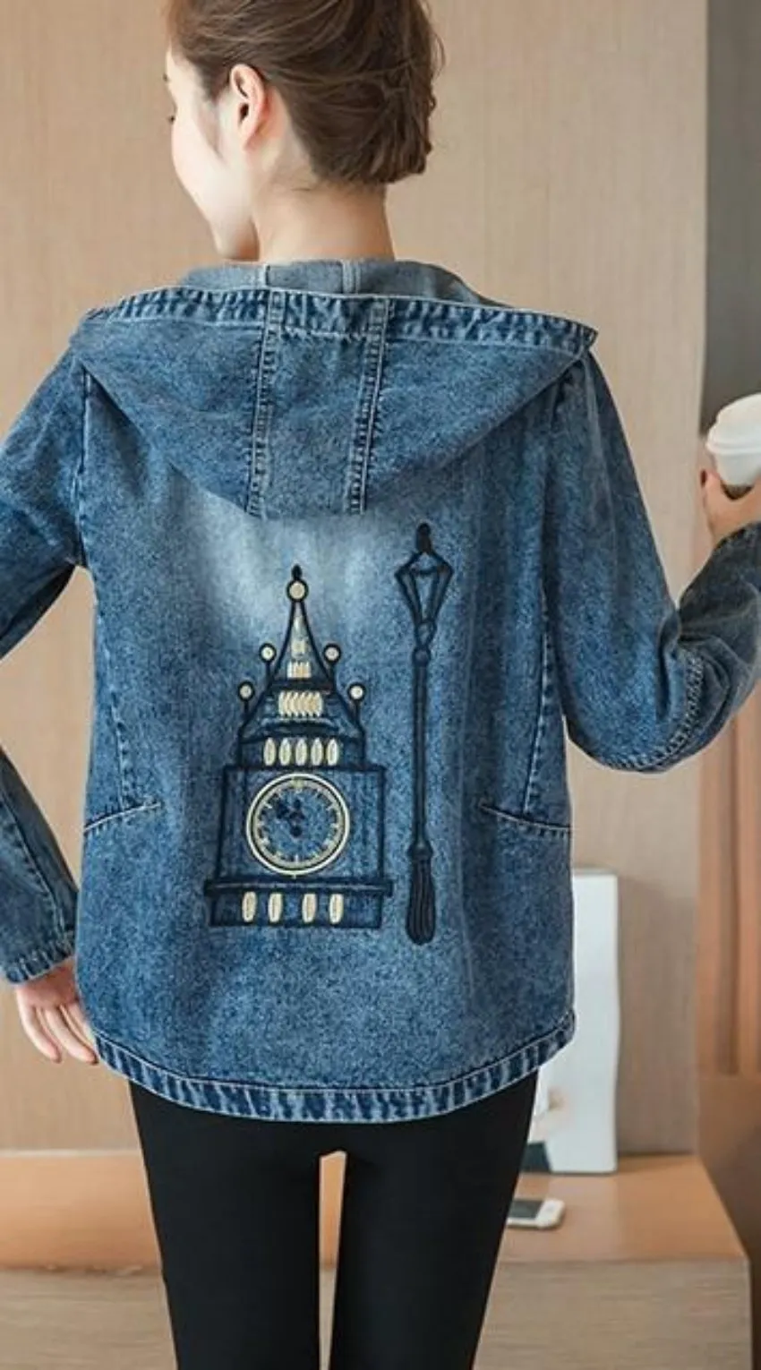 Womens Short Denim Hooded Jacket