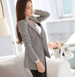 Womens Slim Fit Checkered Blazer